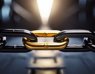 A golden link between dark chains highlights the importance of a vital connection within a system. Generated with AI