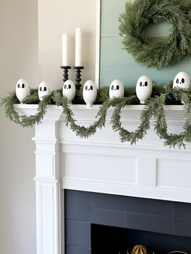 Ghost garland hangs on knobs