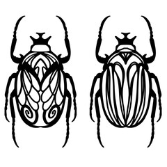 Beetle bug tattoo design. Hard drawing vintage engraving.