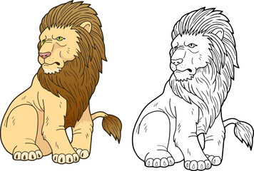 lion, outline illustration, coloring page for kids
