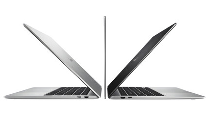 Laptop computer technology device keyboard screen portable electronics silver black macbook pro tech on transparent background