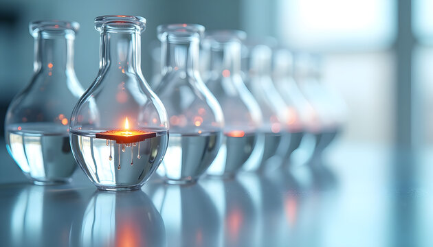 Glass Vials with Floating Glowing Microchip in Sterile Lab