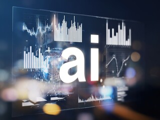Artificial Intelligence and Business Data Analytics Interface with Financial Charts and AI Hologram  Fintech and Digital Technology Concept