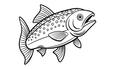 Fototapeta premium Trout fish vector line art and silhouette t shirt design, elegant detailed illustration, perfect for printable coloring pages, art therapy relaxation and stress relief activities.