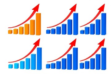 Five bar chart graphs showing upward trends with red arrows