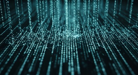 Digital matrix with falling binary code and network connections in a futuristic background
