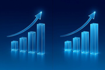 Glowing blue bar graphs showing upward trend and growth