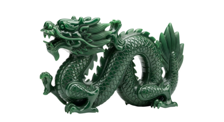 Intricately Carved Jade Green Chinese Dragon Statue.