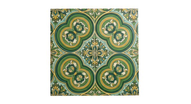 Intricate Green and Gold Ornate Tile Pattern.