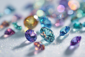 
Prismatic diamond-like sparkles and bokeh, luxury jewelry and celebration concept, rainbow highlights 