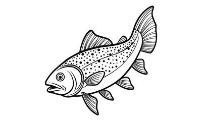 Fototapeta premium Trout fish vector line art and silhouette t shirt design, elegant detailed illustration, perfect for printable coloring pages, art therapy relaxation and stress relief activities.