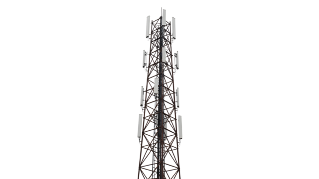 Telecommunication tower cell antenna communication mast wireless network transmission technology infrastructure 5g on transparent background