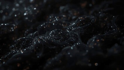 Abstract smoky black background with subtle sparkling particles, softly glowing and shimmering for digital design.
