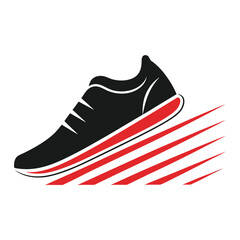 Black running shoe with red speed lines on white background sneaker sport