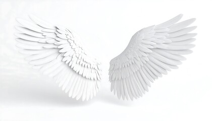 Obraz premium Elegant White Angel Wings Floating Against Clean White Background.