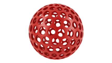 Red sphere ball holes pattern design geometric shape object abstract render round form art creative innovation on transparent background
