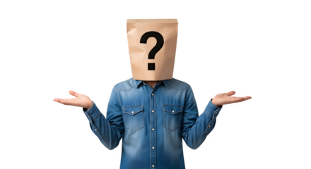 Person with Paper Bag on Head Showing Uncertainty.