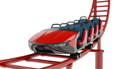 Red roller coaster ride amusement park thrill entertainment recreation extreme adventure fun attraction 3d model render on transparent background