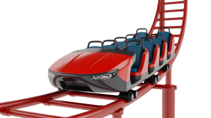 Red roller coaster ride amusement park thrill entertainment recreation extreme adventure fun attraction 3d model render on transparent background