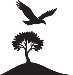 Majestic eagle silhouette soaring against white background, freedom concept