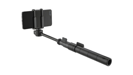 Black selfie stick phone holder smartphone photography accessory portable travel tripod monopod extendable 100cm on transparent background