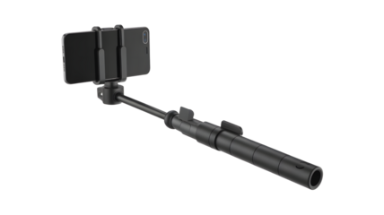 Black selfie stick phone holder smartphone photography accessory portable travel tripod monopod extendable 100cm on transparent background