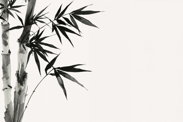 Minimalist ink painting background of bamboo and sasa leaves