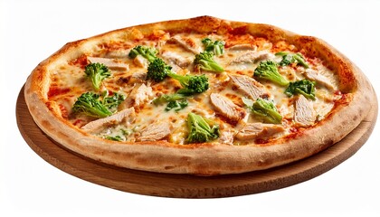 pizza with chicken meat and vegetable isolated on white background