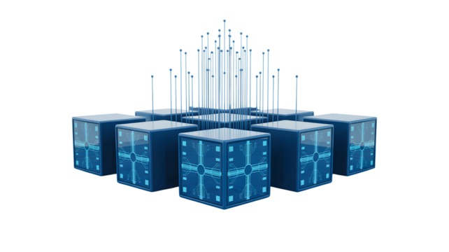 Quantum computing network technology server data center system ai artificial intelligence cloud infrastructure on transparent background