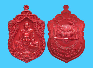 Amulets of famous monks and teachers at Wat Ban Rai, Thailand