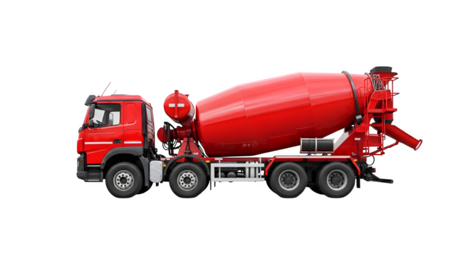 Red Concrete Mixer Truck Isolated on White Background.