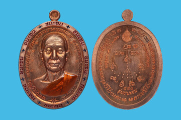 metal amulet coins worshipped by famous monks in thailand