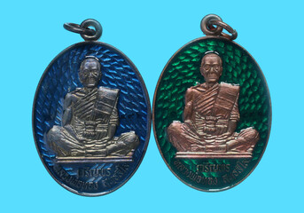 Amulets of famous monks and teachers at Wat Ban Rai, Thailand
