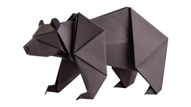 Origami bear paper animal art craft folding sculpture design geometric figure brown shape isolated object on transparent background