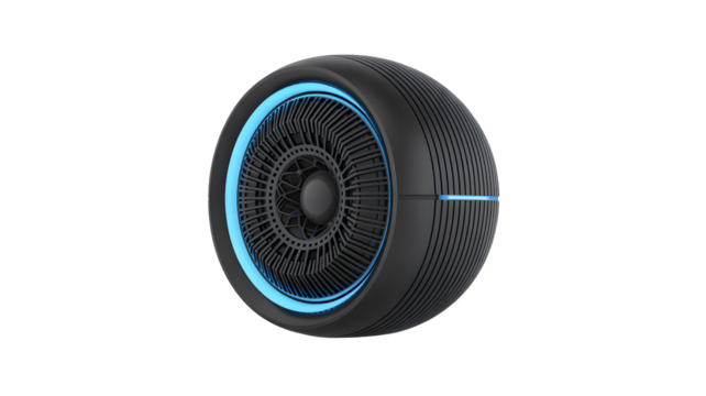 Futuristic spherical tire design technology innovation mobility concept transportation vehicle wheel automotive future on transparent background