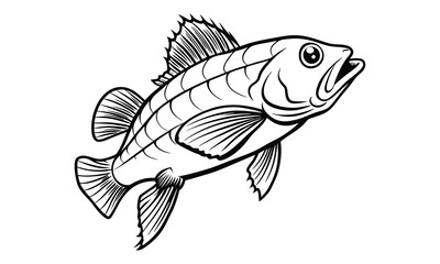 Fototapeta premium Cod fish Kids vector line art and silhouette t shirt design, elegant detailed illustration, perfect for printable coloring pages, art therapy relaxation and stress relief activities.