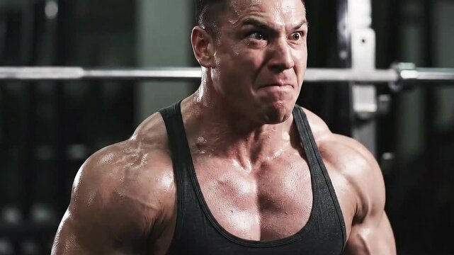 Extremely Buff Bodybuilder Lifting Weights
