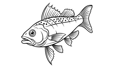 Fototapeta premium Cod fish Kids vector line art and silhouette t shirt design, elegant detailed illustration, perfect for printable coloring pages, art therapy relaxation and stress relief activities.