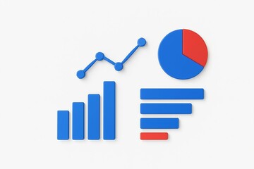 Collection of colorful business charts and graphs on a white background