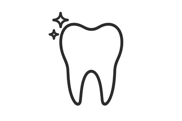 Healthy tooth outline sign with sparkle. Clean shining tooth. Dental care symbol for dentist, clinic. Vector icon for web design, app, logo. Oral hygiene, health concept.