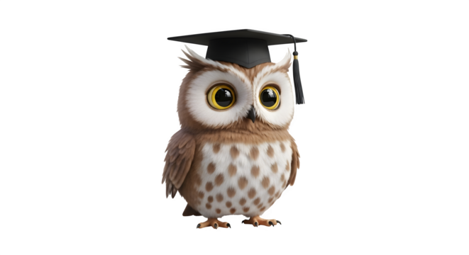 Wise owl with graduation cap symbolizes education and knowledge for students.
