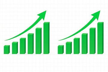 Two green bar graphs showing upward financial growth and progress