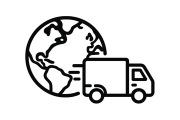 Planet Earth with Delivery Truck Icon, Global Shipping and Logistics Concept, Minimalistic Style Vector for Web, Apps, Banners, Social Media, and Business Cards Illustration