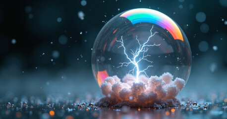 Macro of a soap bubble with a miniature storm forming inside.