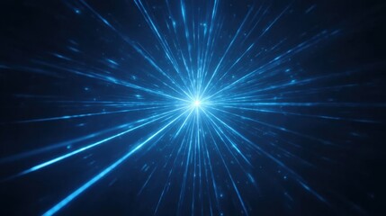 Fototapeta premium Vibrant Blue Light Rays Burst from Central Point, Creating a Dynamic and Luminous Abstract Background for Creative Visuals and Designs