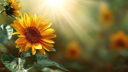 Fototapeta premium Bright sunflower in a field bathed in sunlight