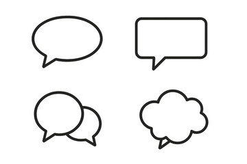 Fototapeta premium Modern speech bubble outline icons set for design, social media, apps, cards, and communication concepts. Vector cartoon style with transparent background, editable minimalist chat symbols
