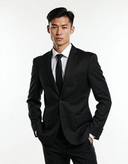 Fototapeta premium Suave Elegance in a Suit: A distinguished gentleman confidently poses in a tailored suit, exuding sophistication and understated charm. 