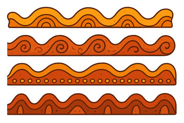 Decorative Wavy Patterns in Warm Earth Tones with Unique Shapes and Textures for Artistic and Design Inspiration, Vector Cartoon Style Illustrations with Transparent Background