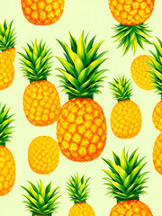 Vibrant pineapple texture background with a tropical theme featuring repeating pineapples in warm yellow tones